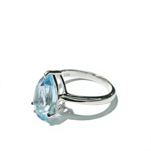 Elegante Anillo de Topacio Azul en Forma de Pera, Anillo Solitario de Plata 925 con Gota de Lágrima, Joyería de Boda de Alta Calidad para Mujer - Product Image 3