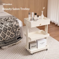 Chariot de rangement mobile en bois à 3 niveaux avec tiroir pour salon de beauté et spa