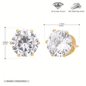 Vintage Style 925 Sterling <b>Silver</b> <b>Stud</b> <b>Earrings</b> with Round 5A Cubic Zircon for Women-Wedding Engagement Anniversary Party Gift - Product Image 3
