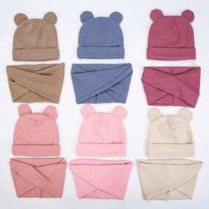 2 Pcs/Lot Cute Bear Ear Baby Turban Hats Scarf Newboorn Boys Girls Faux Cashmere Caps Beanies Autumn Winter Infant Bonnets - Product Image 3