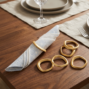 Modern Gold Metal Napkin Rings Set of 6 Handmade Decorative Tableware Accessories - Product Image 3