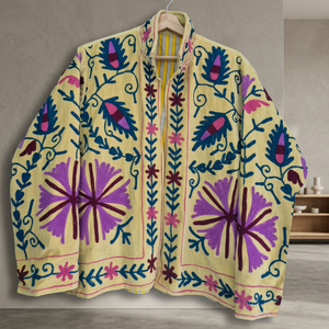 Veste en velours brodée à la main à motif floral, col montant, manches longues, longueur standard pour femme, style printemps, chic prairie, vente en gros B2B - Product Image 3