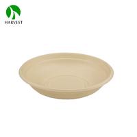 Boîtes à emporter rondes jetables de 24 oz en bagasse, style moderne, écologiques, résistantes à la graisse et compatibles micro-ondes, marque Harvest, avec couvercle