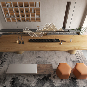 Muebles de cocina de lujo de gran tamaño de forma irregular en bruto superior de madera maciza losa Live Edge mesa de comedor - Product Image 5