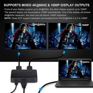 موزع إشارة HDMI 1 إلى 4 مخارج و 1 إلى 2 مخارج مع محول طاقة يدعم تقنية 3D ودقة 1080P لأجهزة الكمبيوتر المحمول ومشغلات <span class=keywords><strong>DVD</strong></span> - Product Image 4