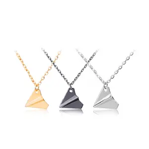Origami Plane Necklaces Black Gold Silver Plated Necklace Simple Paper Tiny Aircraft Airplane Harry Styles Fashion Jewelry