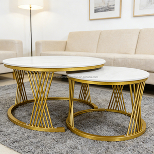 Juego de Mesa de Centro Blanca (2 Piezas), Mesa de Centro Redonda de 27.6 Pulgadas, Elegante Mesa de Centro con Base de Polvo Dorado para Sala de Estar - Product Image 1