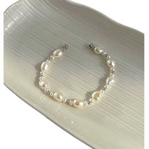 WENCHI Natural Baroque Freshwater Pearl <b>Bracelet</b> <b>Magnetic</b> Buckle Copper-Plated Platinum 17cm Length 7-8mm Size Ladies' Jewelry - Product Image 2