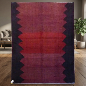 One of the Kind Sanandaj Vintage Authentic Hand-Knotted Kilim Area Rug <b>Red</b> & Black Natural <b>Wool</b> & Cotton 7'5 X 4'11 - Product Image 3