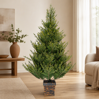 Sapin de Noël artificiel en pot de 2,10 m pour entrée, porche, avec base décorative en forme d'urne carrée, décoration intérieure et extérieure