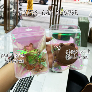 Hồng Holographic bao bì Túi trang điểm bàn chải nhựa bao bì túi tùy chỉnh đồ trang sức Ziplock Túi - Product Image 3