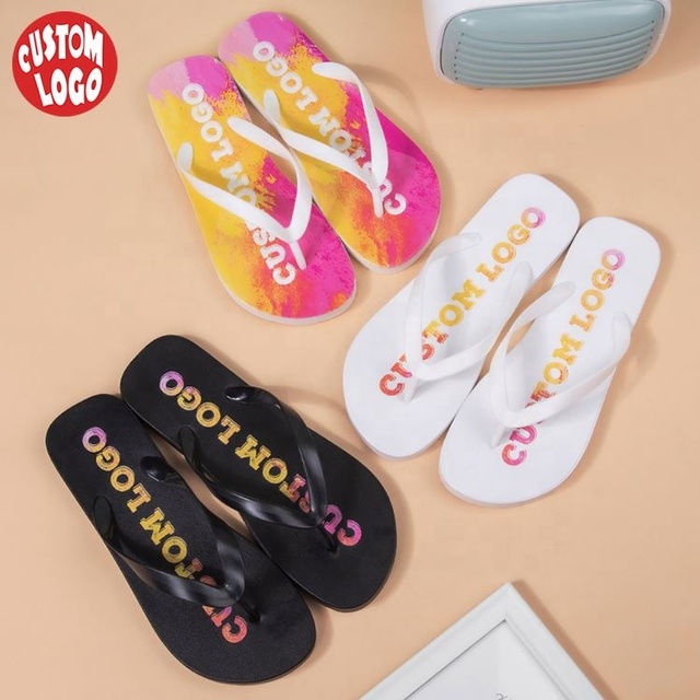 Summer Outdoor Rubber Slippers Beach Logo Printed Casual Summer Flat Sandal Flip Flops Women