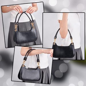 PH Pandahall Pcs Black Leather Purse Handle Purses <b>Straps</b> <b>Bag</b> <b>Replacement</b> <b>Strap</b> Round Handbag Shoulder <b>Bag</b> <b>Strap</b> With Golden Swi - Product Image 3