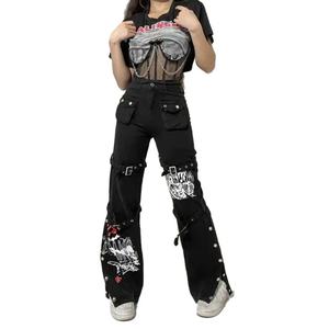กางเกงยีนส์แฟชั่นเกาหลีสไตล์พังก์ กอธ แกรนจ์ สีดำ มีกระเป๋า ทรงตรง ขาบาน สตรีทแวร์ Y2K ฮิปปี้ ขายส่ง - Product Image 3