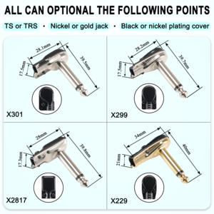 Connecteur Jack TS L 6,35 mm à angle droit, plaqué nickel noir, pour câble de raccordement de pédalier de guitare, modèle <span class=keywords><strong>Akai</strong></span> <span class=keywords><strong>Mini</strong></span> Flat, le plus vendu - Product Image 5