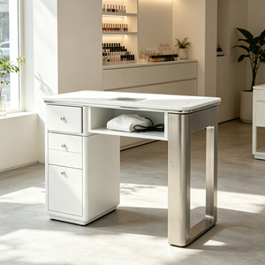 Table de manucure avec collecteur de poussière, structure en acier inoxydable, poste de travail pour salon de manucure, tiroir de rangement, bureau à ongles - Product Image 1