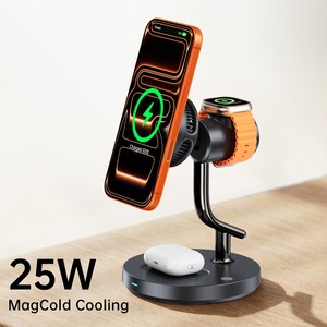 แท่นชาร์จไร้สาย 3 in 1 สำหรับ iPhone พร้อมไฟกลางคืนอุ่นๆ ชาร์จเร็ว 25W ระบบระบายความร้อนด้วยแม่เหล็ก AI TEC Magcold วัสดุโลหะผสม ขายส่ง - Product Image 4
