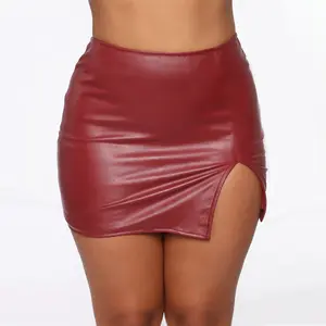 C CLOTHING Nuevo diseño personalizado con cremallera Moda Mujer Sexy Minifalda de cuero