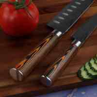 Ensemble de couteaux en acier inoxydable Tc 6 pièces, motif damas au laser, ensemble de couteaux de cuisine, couteau de chef avec manche en bois