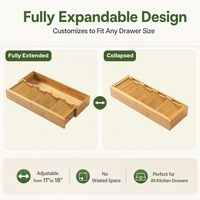 Organisateur d'ustensiles en bambou extensible personnalisé, 5 compartiments, plateau à couverts en bois naturel, rangement pour tiroir de cuisine avec séparateur