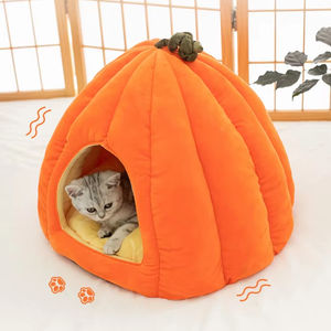 UlinkC Cuccia per Gatti e Cani a Forma di Zucca, Ecologica, Motivo Solido, Morbido Velluto, Rimovibile e Lavabile, Confezionata in Cartone, per Tutte le Stagioni, Uso Interno - Product Image 1