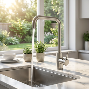 Modern Single Handle Kitchen Faucet Brushed Nickel Deck <b>Mounted</b> Pull Down <b>Spray</b> Contemporary Design 6-7.9in 304 Stainless Steel - Product Image 2