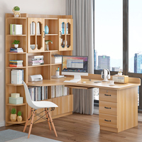 Bureau d'angle en bois massif avec tiroir et bibliothèque pour la maison, la chambre d'étudiant, le bureau, avec combinaison bibliothèque et table de bureau
