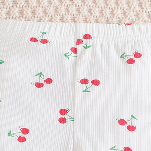 Ensemble décontracté deux pièces pour bébé fille, printemps-automne, tissu en spandex/polyester, haut à manches longues à rayures, pantalon à imprimé cerise - Product Image 5