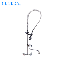 Cutedai - Grifo de Cocina Comercial de Alta Calidad, Estilo Contemporáneo, de Latón, Acabado Cromado, Doble Manija, Ajustable de 37-47 Pulgadas, Montado en la Pared