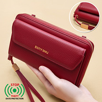 Dompet Pola Litchi Kulit Sapi Lapis Pertama Banyanoo untuk Wanita, Kapasitas Besar, Tas Ransel Kecil Satu Bahu yang Modis