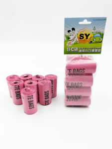 Vente en gros de sac de merde de chien de haute qualité 8 rouleaux de sacs de merde de chien en plastique rose de base avec distributeur de Taiwan - Product Image 2