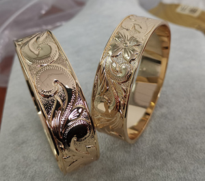 925 <strong>Sterling</strong> <strong>Silver</strong> Plated Gold Women Hawaiian Word Name Bangle 24k Gold Jewelry Samoan <strong>Initial</strong> Name <strong>Bracelet</strong> for Couple - Product Image 4