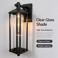 Lampe murale LED rétro industrielle américaine étanche avec abat-jour en verre en aluminium moulé sous pression, pour usage extérieur en jardin, à intensité variable