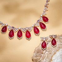 Vente en gros de bijoux en laiton vintage en forme de poire, ensemble de 4 pièces, collier, boucles d'oreilles, bagues, bracelets, cadeaux de mariage haut de gamme pour femmes