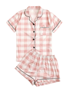 Conjunto de Pijama de Manga Corta para Mujer con Botones Delanteros y Pantalones Cortos, Ropa de Dormir de Verano, Estilo Clásico, Tela 100% Algodón Tejido - Product Image 1