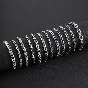 <strong>Men's</strong> Vintage Trendy Stainless Steel <strong>Silver</strong> Plated <strong>Bangles</strong> with Cuban Chain Design Versatile Washable Gift for Europe America - Product Image 1