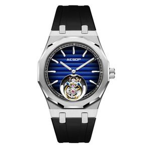 Montre mécanique à tourbillon authentique pour homme, design squelette ajouré, montre-bracelet décontractée, série Aesop Tourbillon - Product Image 3