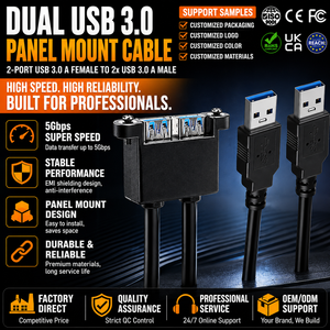 LUNG KAY Dual USB 3.0 Tinned <b>Copper</b> Conductor PVC Insulation Panel Mount Extension Cable <b>Screw</b> Mounting Holes Dual Male Female - Product Image 1