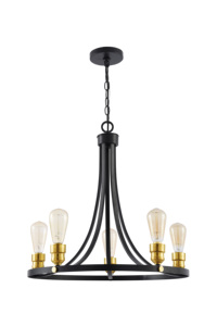 Lustre annulaire noir à 5 lumières E26, luminaire suspendu à cadre ouvert <span class=keywords><strong>pour</strong></span> îlot de <span class=keywords><strong>cuisine</strong></span>, entrée, bureau à domicile - Product Image 3