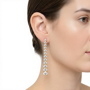 18K 14K Gold Plated Round <b>Diamond</b> Line <b>Earrings</b> Long Drop <b>Dangle</b> <b>Earrings</b> Round Cut Tennis <b>Earrings</b> Bridal Women Fine Jewelry - Product Image 3