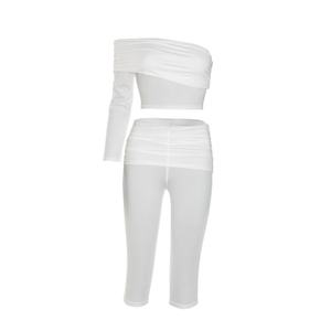 Viviblook C25ST231 nouveau automne sport Slim Fit Slash épaule haut à manches simples pantacourt ensemble ensemble décontracté pour les femmes - Product Image 6