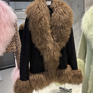 <strong>Black</strong> Leather Coat Mongolia Fur Collar Coat Real <strong>Suede</strong> Leather <strong>Jacket</strong> for Women 2025 Winter Outerwear - Product Image 2