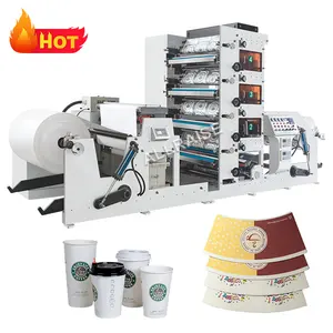 Automatic roll to roll 4 6 color flexographic printer paper cup fan bags logo print flexo printing rewinding machine for cups