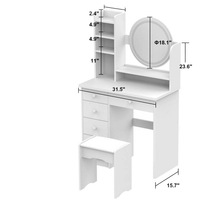 Table de maquillage minimaliste moderne haut de gamme avec armoire intégrée, miroir éclairé, tabouret de maquillage, panneau en MDF, matériau écologique