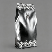 Sac d'emballage pour café avec une subtile finition métallique, fond plat, doublure en aluminium, design à déchirure facile, adapté à l'emballage du café