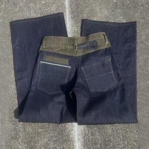 High Street Button Fly giapponese in jeans eco-friendly Streetwear Hip Hop con pannelli a contrasto larghi in Denim grezzo largo carico - Product Image 5