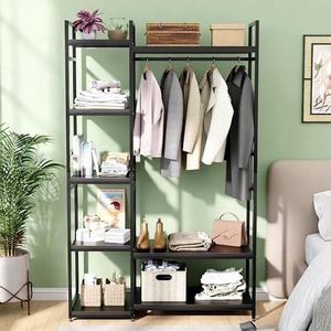 Minimalist Metal <b>Clothing</b> <b>Rack</b> With 5-Tier Storage Shelves And Hanging Rod For Wardrobe Organization - Product Image 6