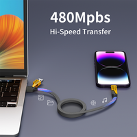 Câble USB C 4 en 1 en zinc, PD 65W, multifonction, câble de charge rapide Type-C pour iPhone