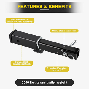 AMBITION Rallonge d'attelage de <span class=keywords><strong>remorque</strong></span> 12 ''à usage intensif Tube récepteur 2" adapté à une capacité de 6000 Lbs avec trou d'épingle 5/8 ''Pièces de <span class=keywords><strong>remorque</strong></span> - Product Image 3