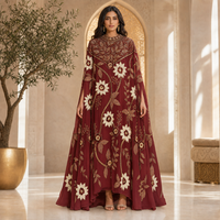 Robe Abaya Kaftan brodée de fleurs dorées pour femmes musulmanes, pour l'Aïd et les mariages